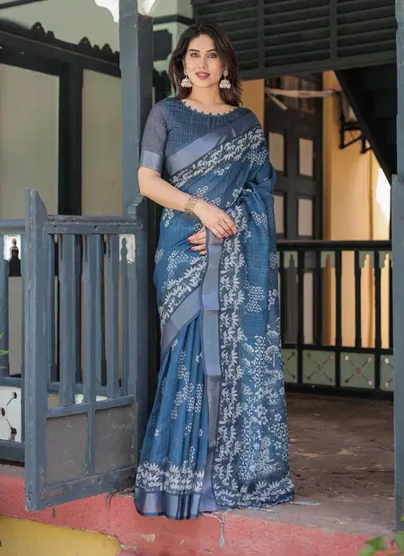 Linen 153 By Almaari Soft Linen Printed Saree Wholesale Clothing Suppliers In India